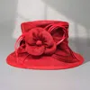Fashnzfab Flower Ribbon Feather Accented Sinamay Dressy Hat In Red