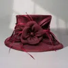 Fashnzfab Flower Ribbon Feather Accented Sinamay Dressy Hat In Burgundy