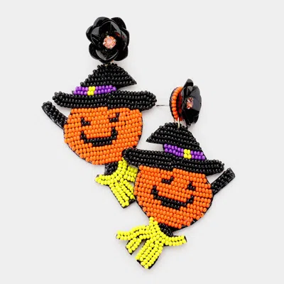 Fashnzfab Flower Seed Bead Pumpkin Witch Earrings In Multi