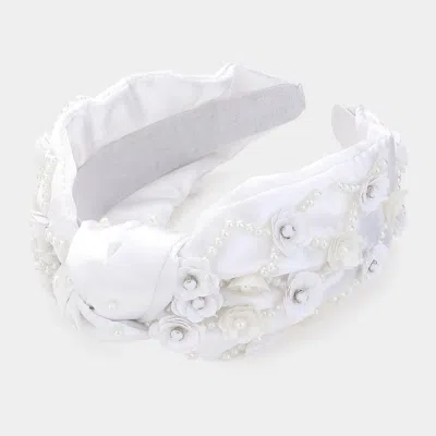 Fashnzfab Flower Sequin Embellished Knot Headband In White