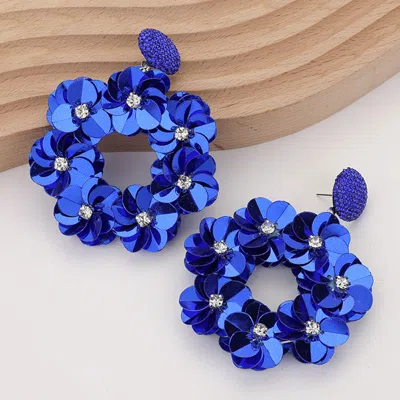 Fashnzfab Flower Sequin Wreath Dangle Earrings - Royal Blue