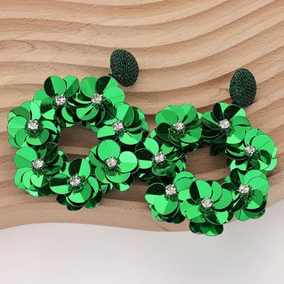 Fashnzfab Flower Sequin Wreath Dangle Earrings In Green