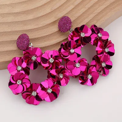 Fashnzfab Flower Sequin Wreath Dangle Earrings In Pink