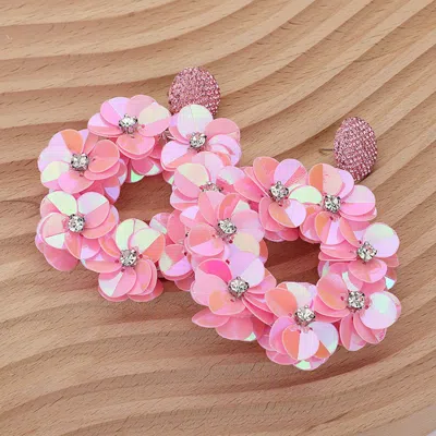 Fashnzfab Flower Sequin Wreath Dangle Earrings In Pink