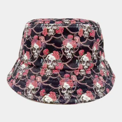 Fashnzfab Flower Skull Patterned Bucket Hat In Black