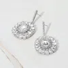Fashnzfab Flower Stone Cluster Drop Evening Earrings - Clear, Silver In Silver