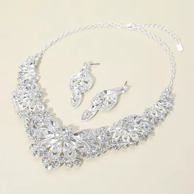 Fashnzfab Flower Stone Cluster Embellished Evening Necklace In Metallic