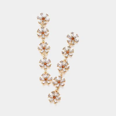 Fashnzfab Flower Stone Cluster Link Drop Down Earrings In Gold