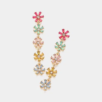Fashnzfab Flower Stone Cluster Link Drop Down Earrings In Pink