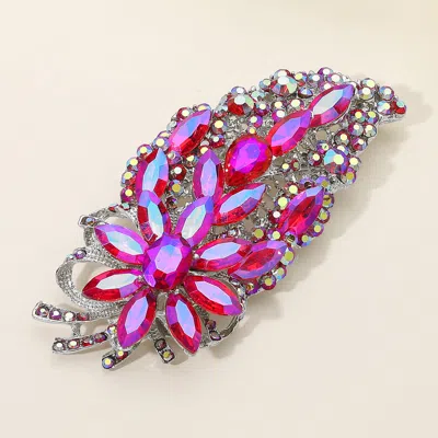 Fashnzfab Flower Stone Cluster Pointed Glass Stone Embellished Leaf Pin Brooch In Purple