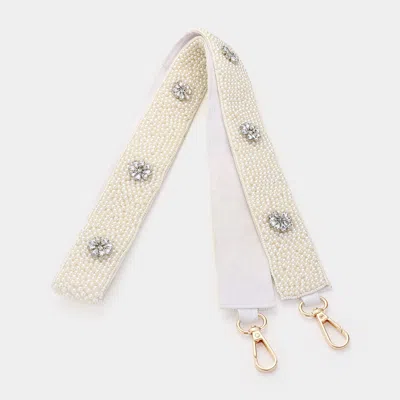 Fashnzfab Flower Stone Cluster Pointed Pearl Embellished Bag Strap In White