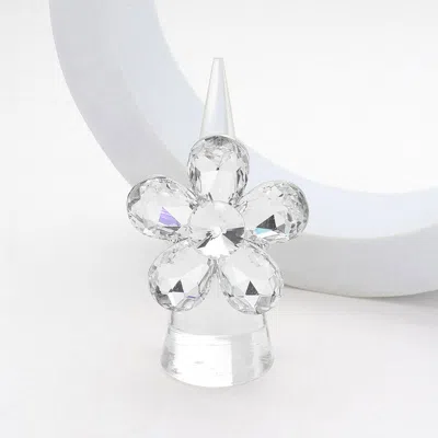 Fashnzfab Flower Stone Cluster Stretch Ring In Green