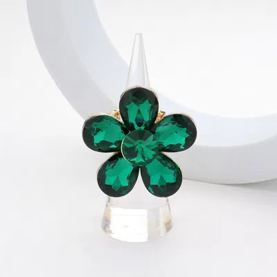 Fashnzfab Flower Stone Cluster Stretch Ring In Green