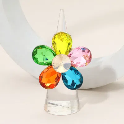 Fashnzfab Flower Stone Cluster Stretch Ring In Multi