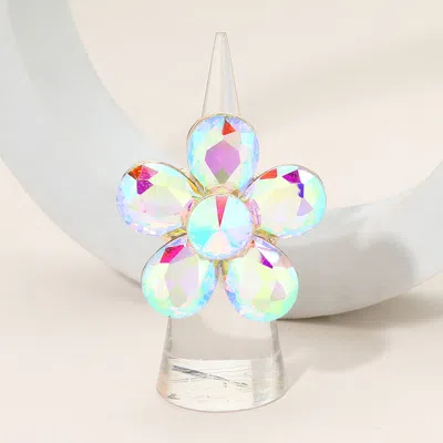 Fashnzfab Flower Stone Cluster Stretch Ring In Pink