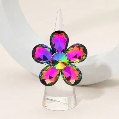 Fashnzfab Flower Stone Cluster Stretch Ring In Purple