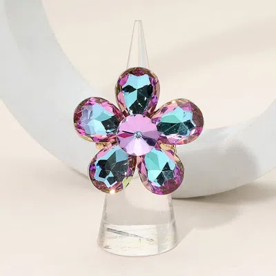 Fashnzfab Flower Stone Cluster Stretch Ring In Purple