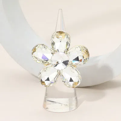 Fashnzfab Flower Stone Cluster Stretch Ring In Silver