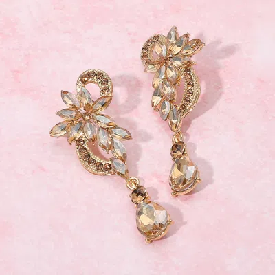 Fashnzfab Flower Stone Cluster Teardrop Dangle Evening Earrings - Gold, Lt Col Topaz