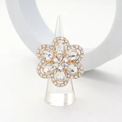 Fashnzfab Flower Stone Embellished Stretch Ring In Multi