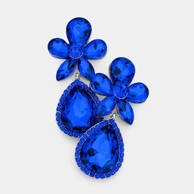 Fashnzfab Flower Stone Embellished Teardrop Stone Dangle Evening Earrings In Blue
