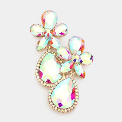 Fashnzfab Flower Stone Embellished Teardrop Stone Dangle Evening Earrings In Pink