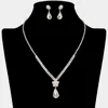 Fashnzfab Flower Stone Pointed Teardrop Stone Pendant Rhinestone Paved Necklace In Silver