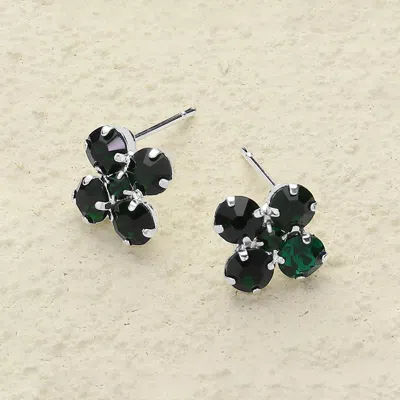 Fashnzfab Flower Stone Stud Earrings In Black