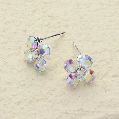 Fashnzfab Flower Stone Stud Earrings In Multi