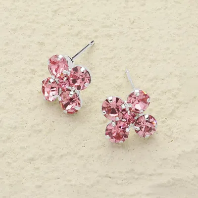 Fashnzfab Flower Stone Stud Earrings In Pink
