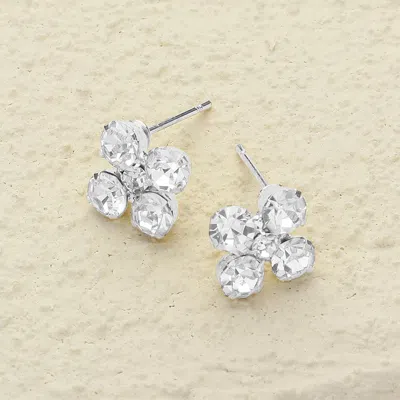 Fashnzfab Flower Stone Stud Earrings In Silver