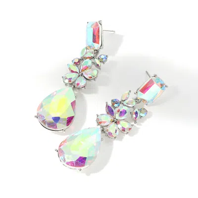 Fashnzfab Flower Teardrop Stone Cluster Dangle Evening Earrings - Ab, Silver In Multi