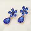 Fashnzfab Flower Teardrop Stone Cluster Dangle Evening Earrings In Blue