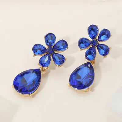 Fashnzfab Flower Teardrop Stone Cluster Dangle Evening Earrings In Blue