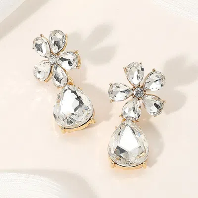Fashnzfab Flower Teardrop Stone Cluster Dangle Evening Earrings In Gold