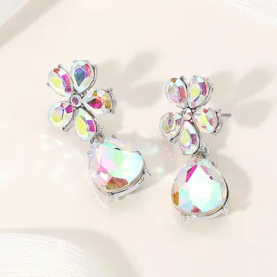 Fashnzfab Flower Teardrop Stone Cluster Dangle Evening Earrings In Multi