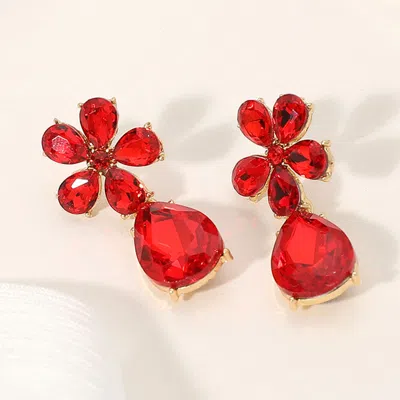 Fashnzfab Flower Teardrop Stone Cluster Dangle Evening Earrings In Red