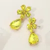 Fashnzfab Flower Teardrop Stone Cluster Dangle Evening Earrings In Yellow