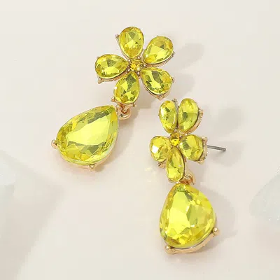 Fashnzfab Flower Teardrop Stone Cluster Dangle Evening Earrings In Yellow