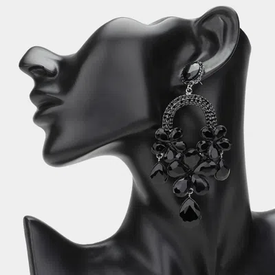 Fashnzfab Flower Teardrop Stone Embellished Chandelier Dangle Earrings In Black