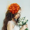Fashnzfab Flower Veil Fascinator / Headband In Orange