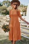 Fashnzfab Flowy Pleated Short Sleeve Solid Midi Dress