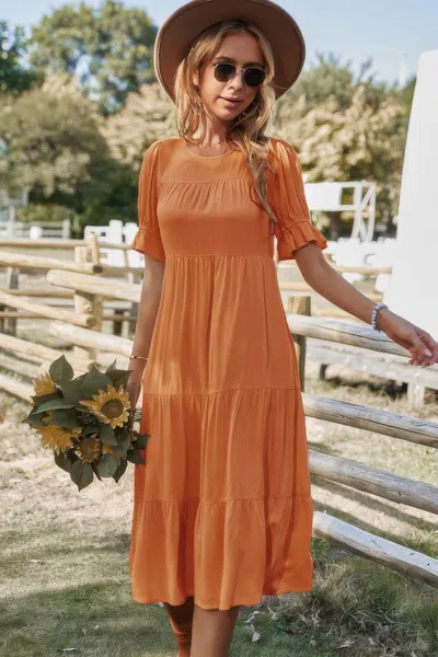 Fashnzfab Flowy Pleated Short Sleeve Solid Midi Dress