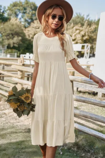 Fashnzfab Flowy Pleated Short Sleeve Solid Midi Dress