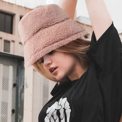 Fashnzfab Fluffy Bucket Hat In Pink