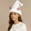 Fashnzfab Fluffy Christmas Antler Accent Sequin Snowflake Pattern Santa Hat In Multi