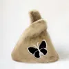Fashnzfab Fluffy Faux Fur Butterfly Slouchy Tote Bag In Brown
