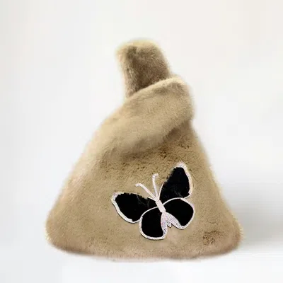 Fashnzfab Fluffy Faux Fur Butterfly Slouchy Tote Bag In Brown