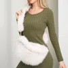 Fashnzfab Fluffy Faux Fur Crossbody Bag / Shoulder Bag In Sand