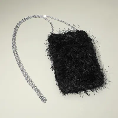 Fashnzfab Fluffy Faux Fur Crossbody Phone Case Bag In Black